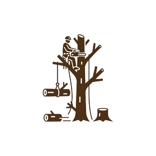Icône d'un arboriste grimpeur effectuant un abattage par démontage avec rétention de branches.