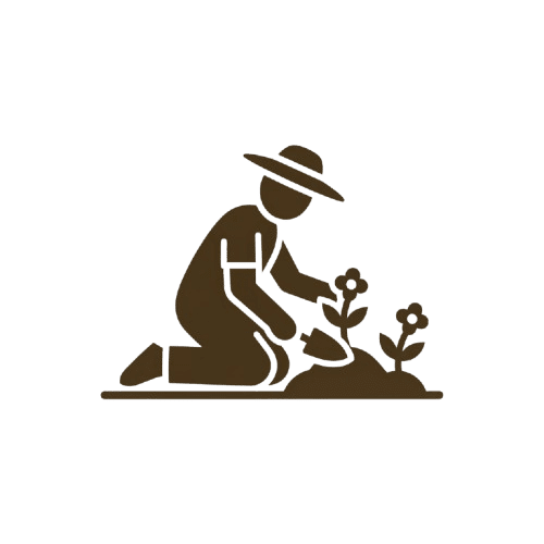 cône d'un paysagiste plantant des fleurs dans un massif.